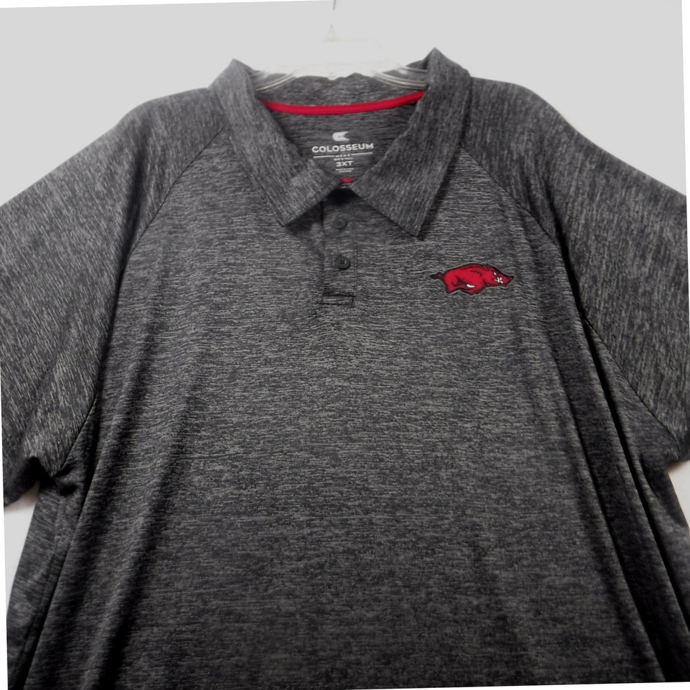 Colosseum Arkansas Razorbacks Mens 3XT Polo Shirt Charcoal Heather Grey NCAA